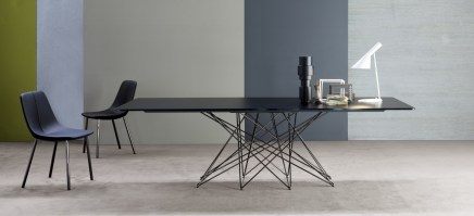 Octa table, with acid treated black glass top.